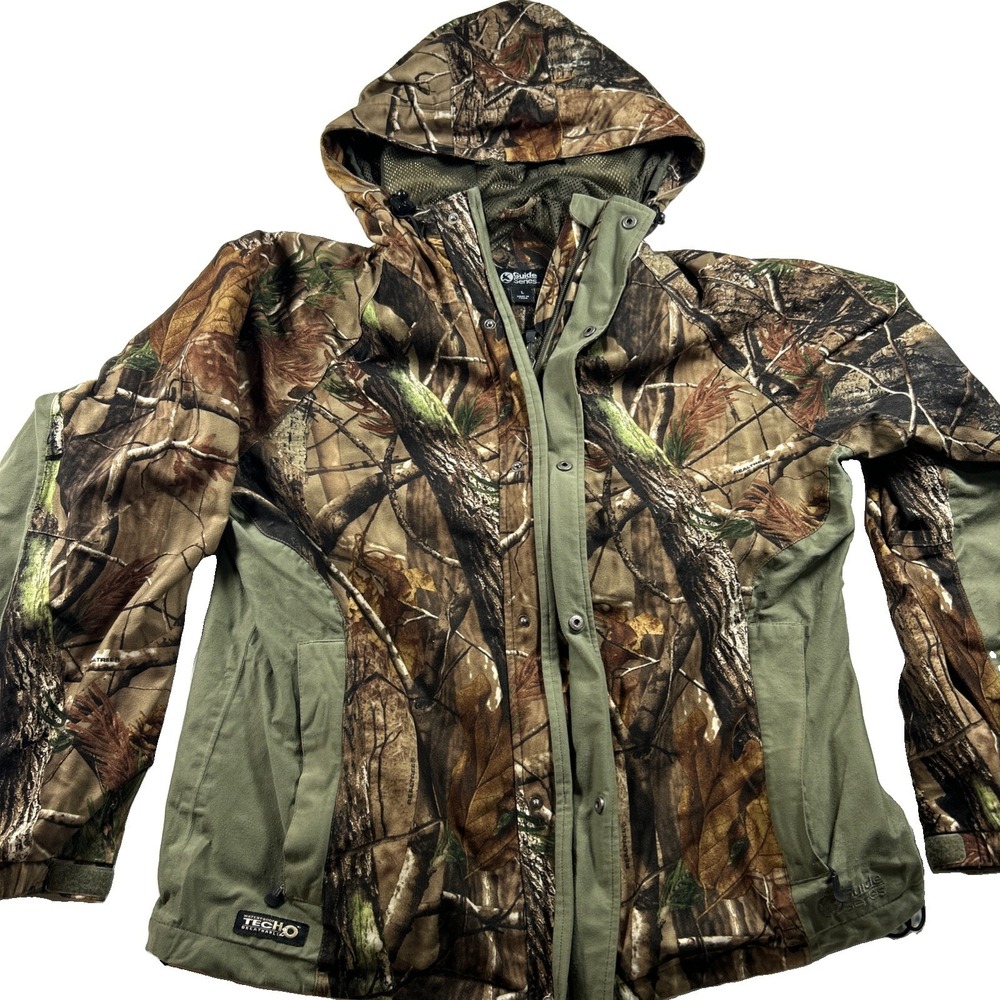 Guide Series Tech20 Jacket Mens Large Camo Realtree Hooded Waterproof Hunting